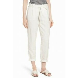 Linen/Cotton Slim Fit Mid/High Rise Belted Pants